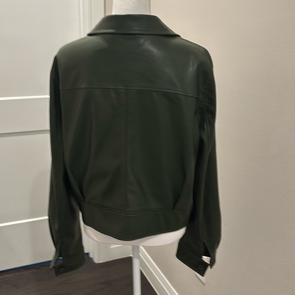 DKNY Women's Dark Green Leather Jacket - Picture 6 of 6